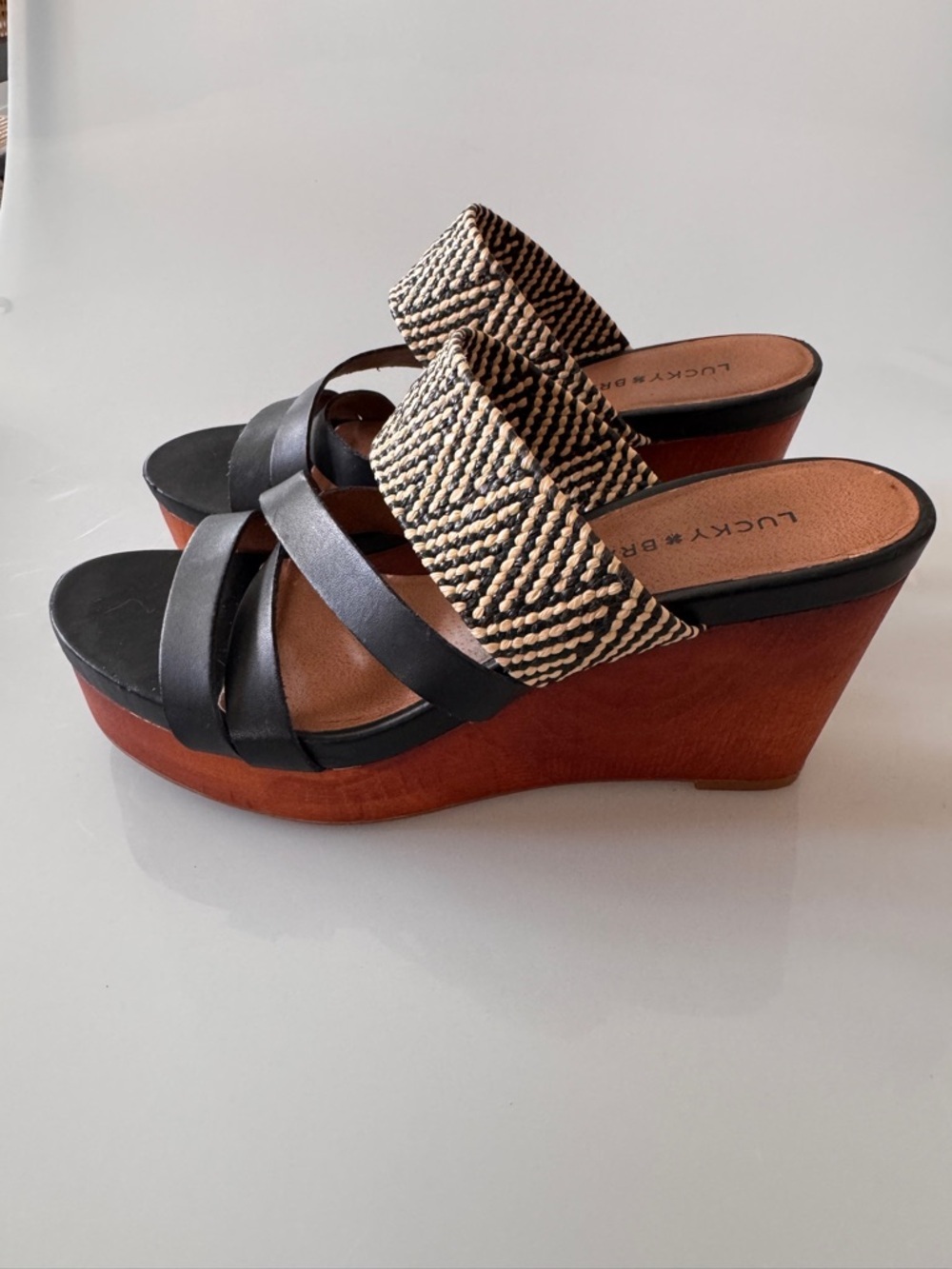 Lucky Brand Black woven boho wedge sandal - Picture 5 of 10